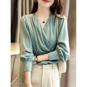 Satin Elegant Ruffled Blouse - Palm and Thread