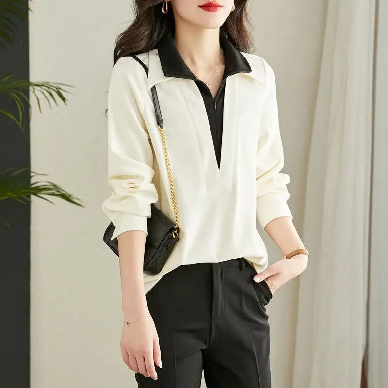 Patchwork Half Zipper Shirt Blouse - Palm and Thread