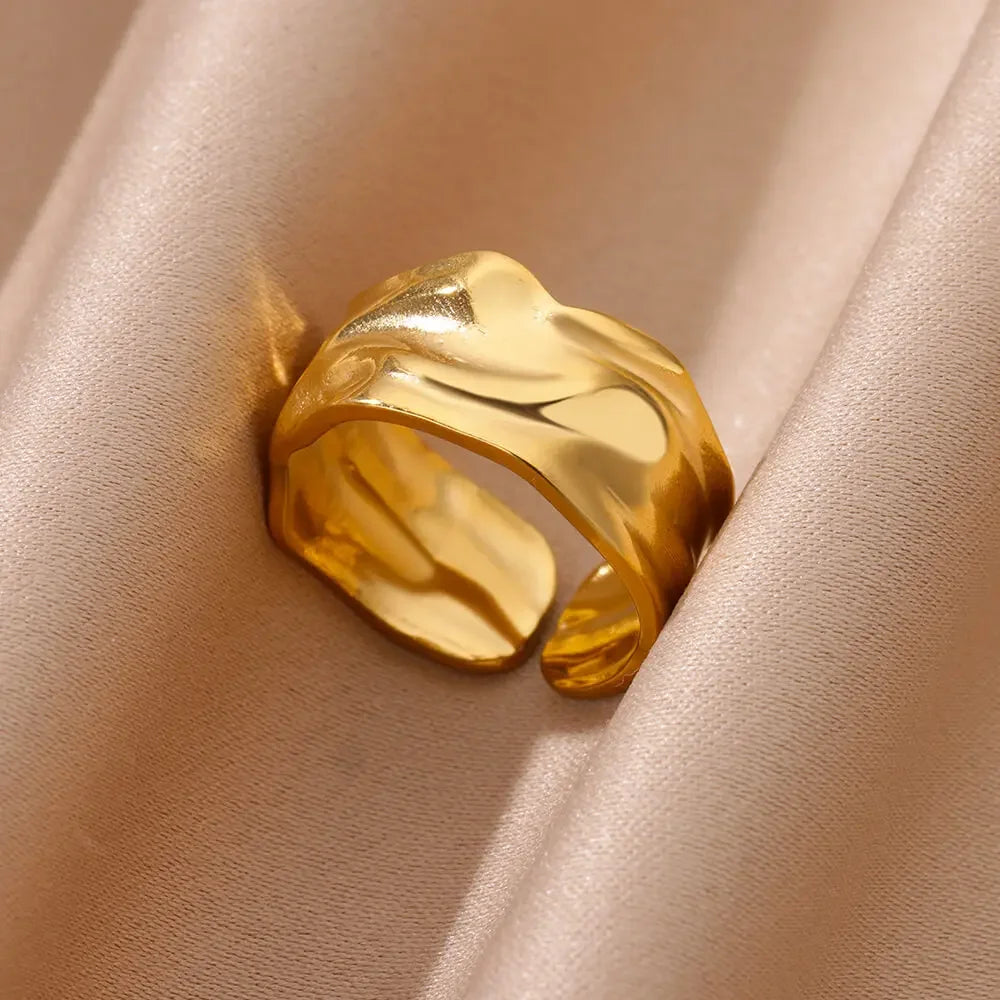 Stainless Steel Chunky Wide Ring - Palm and Thread