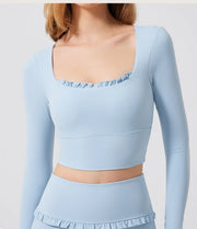 Padded Long Sleeve Crop Top & High Waist Flared Leggings