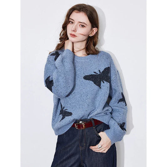New Jacquard Butterfly Bead Pullover Top - Palm and Thread