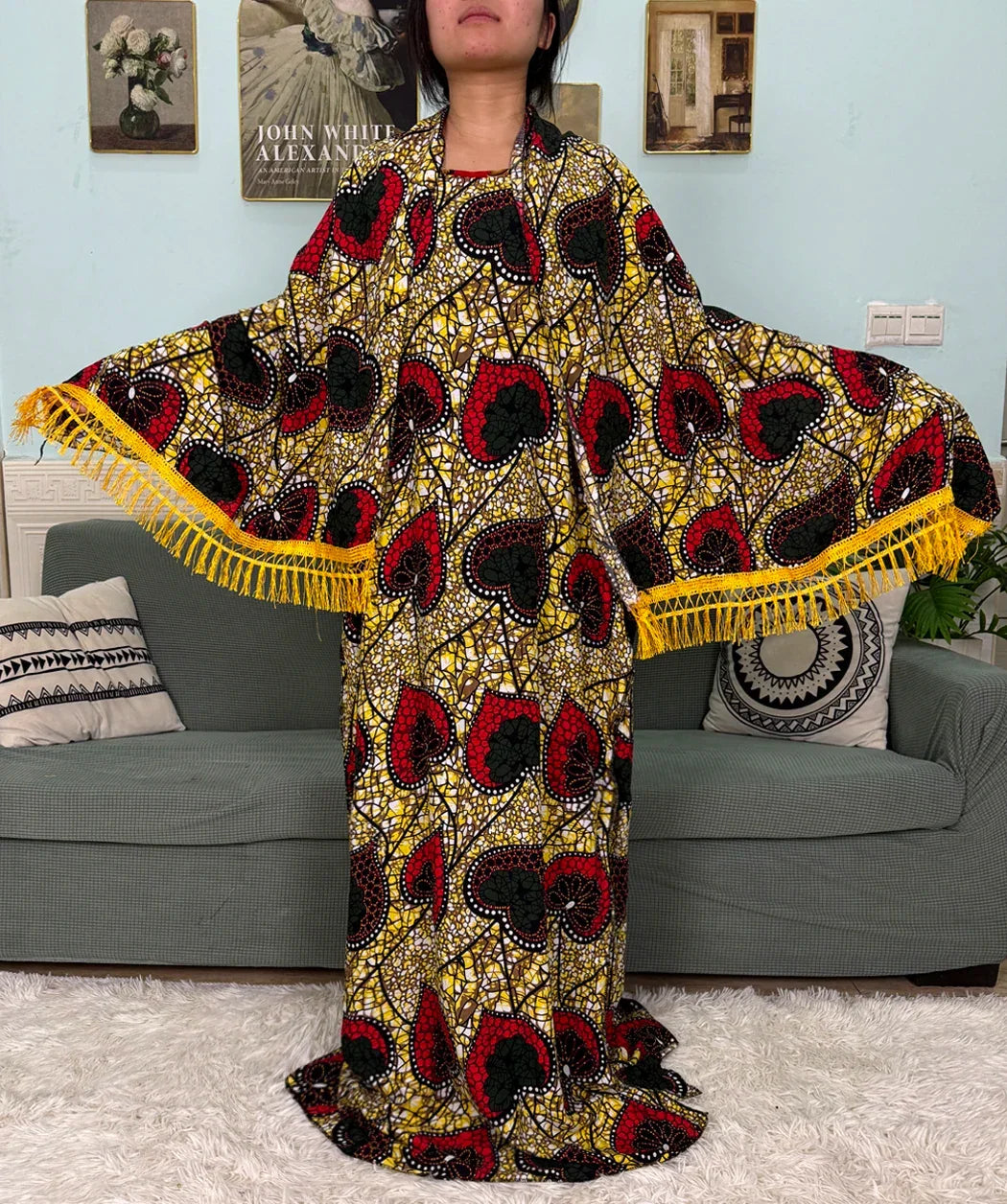 Printed Cotton Soft Loose Fit Femme Robe Abaya - Palm and Thread