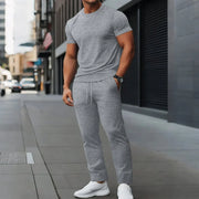 Round-Neck T-Shirt+Jacquard Pants Set - Palm and Thread