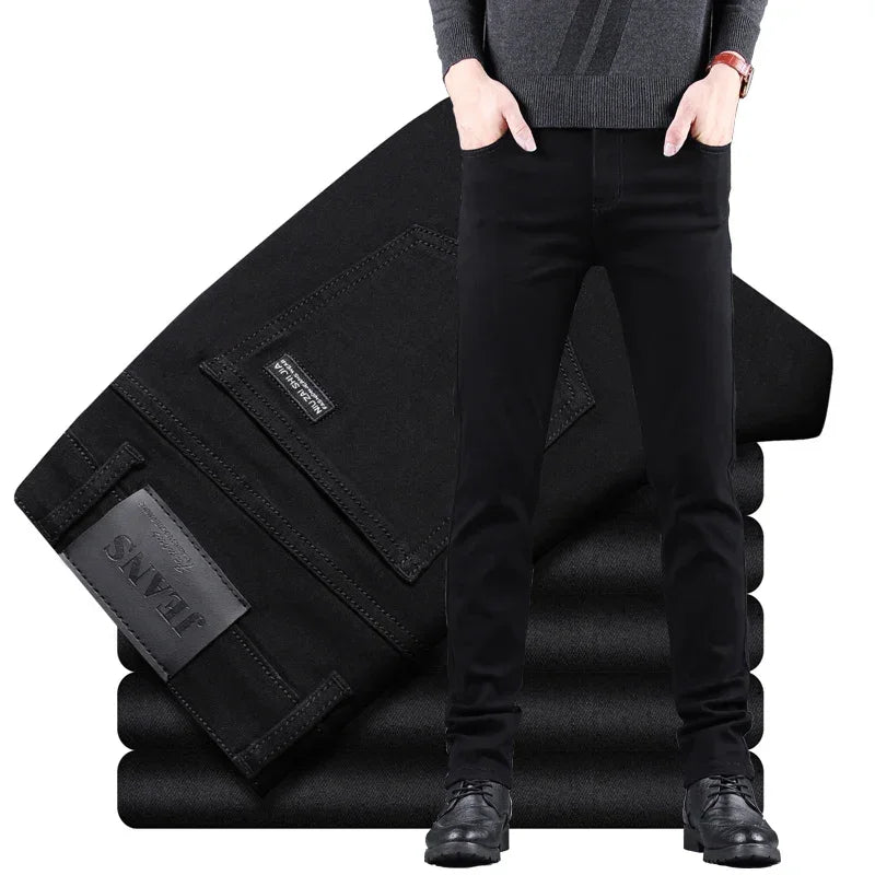 Pure Black Slim Jeans Elastic Straight Pant - Palm and Thread