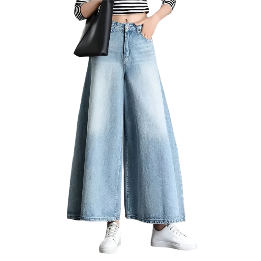 Loose High Waist Culotte Jeans Pant - Palm and Thread