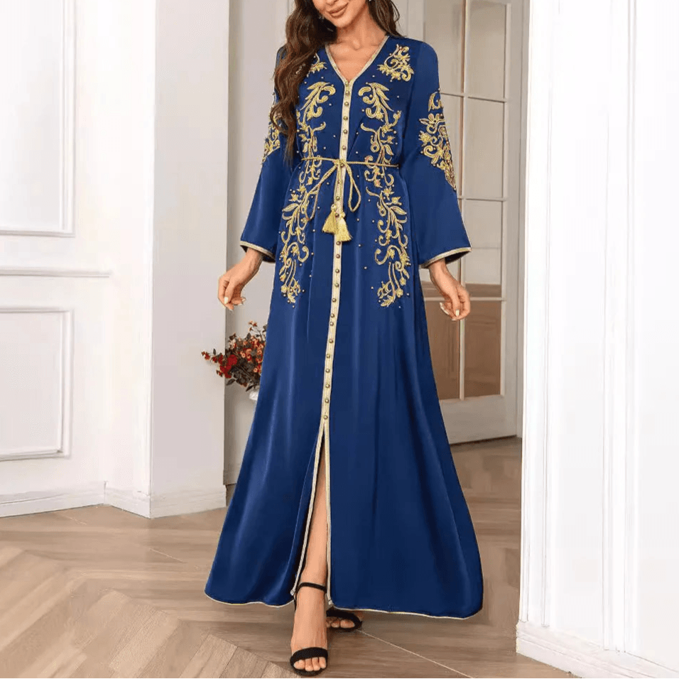 V-neck Long sleeved Robe Abaya - Palm and Thread