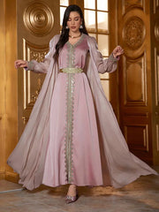 Elegant Floral Applique Long Sleeve Glamorous Kaftan Dress - Palm and Thread