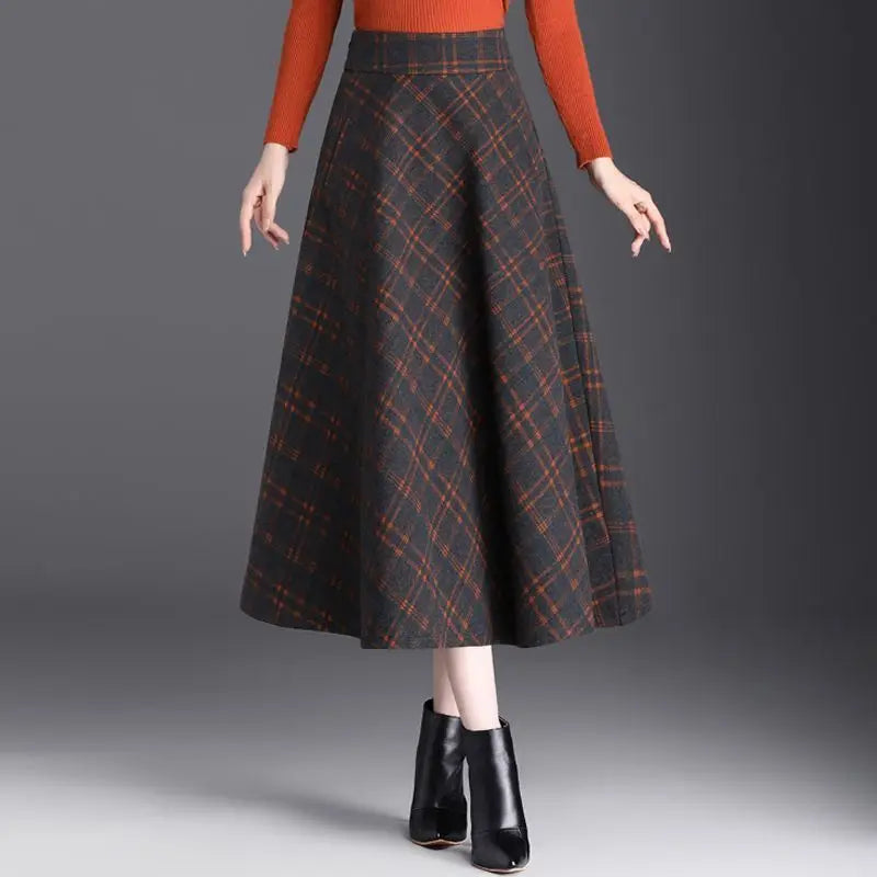 Vintage Plaid Print Woolen Long Skirt - Palm and Thread