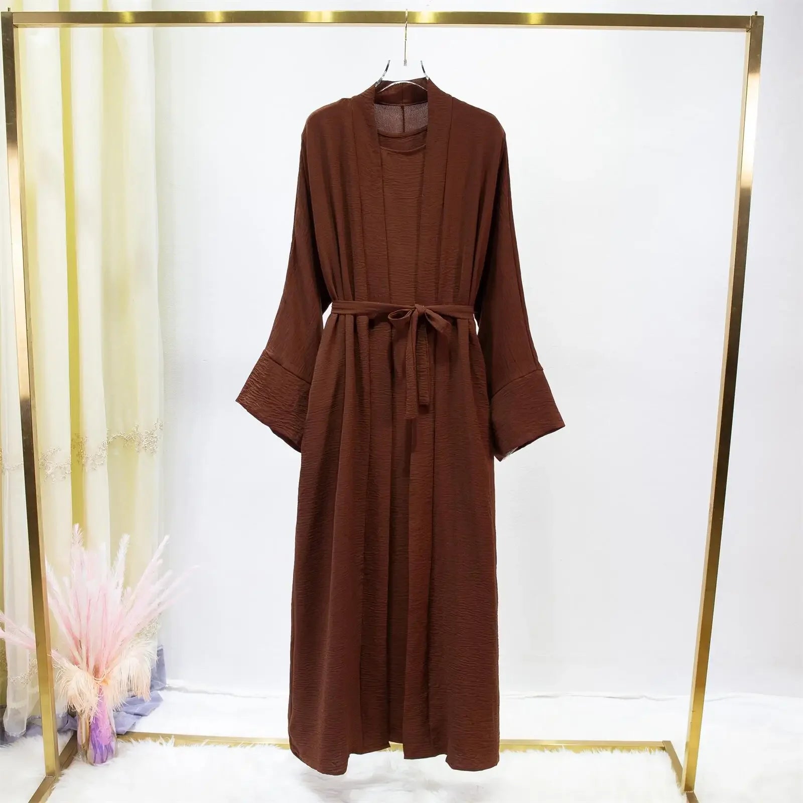 Abaya Two Pieces Women Out Abaya Loose Cardigan Coat Sleeveless Inner - Palm and Thread
