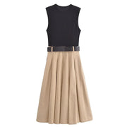 Belt Pleated Midi Dress - Palm and Thread