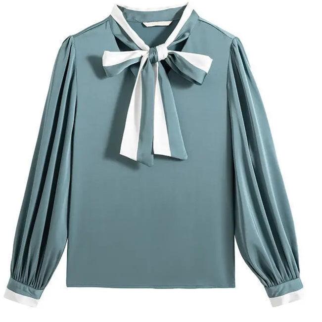 Bow Commuter V-Neck Long Sleeve Blouse - Palm and Thread