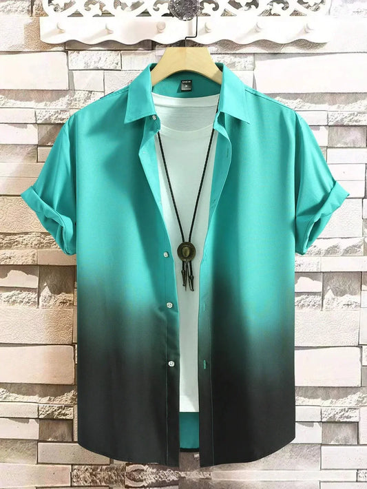 Gradient Design Graphic 3D Print Short Sleeve Top - Palm and Thread