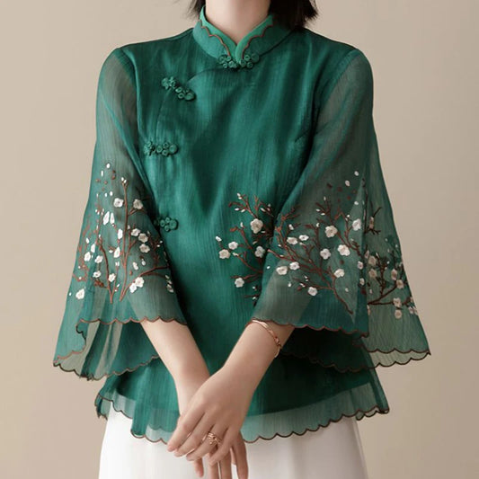 Modified Cheongsam Stand Collar Bat Sleeve Blouse - Palm and Thread