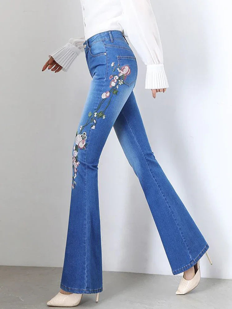 Embroidery Skinny Flare Jeans Pant - Palm and Thread