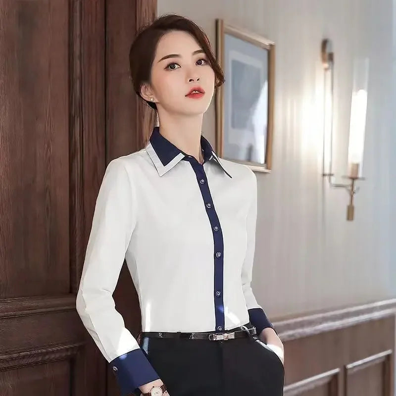Temperament Contrast Slim Shirt Top - Palm and Thread