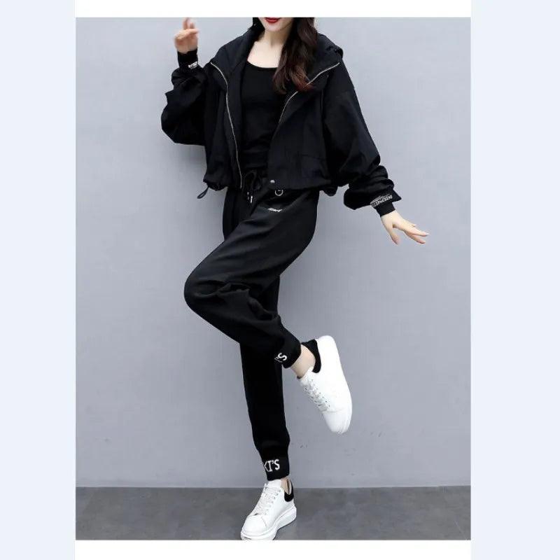 Elegant Hoodie Zipper Jacket Coat Sport Pants Two Piece Tracksuit - Palm and Thread