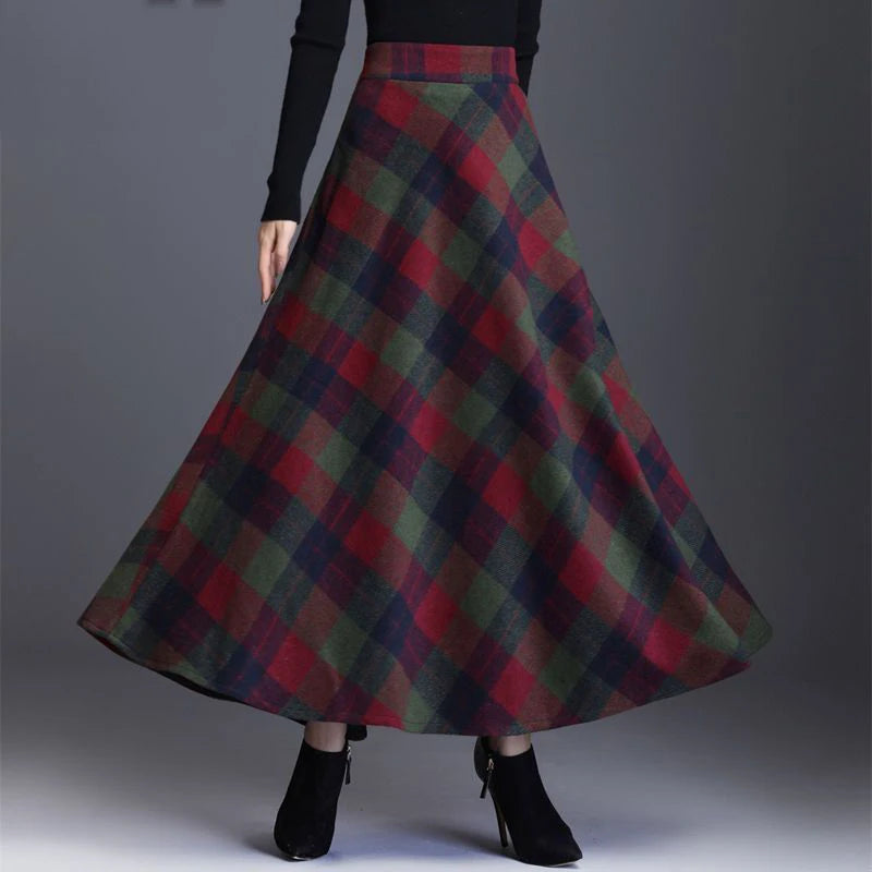 Vintage Plaid Print Woolen Long Skirt - Palm and Thread