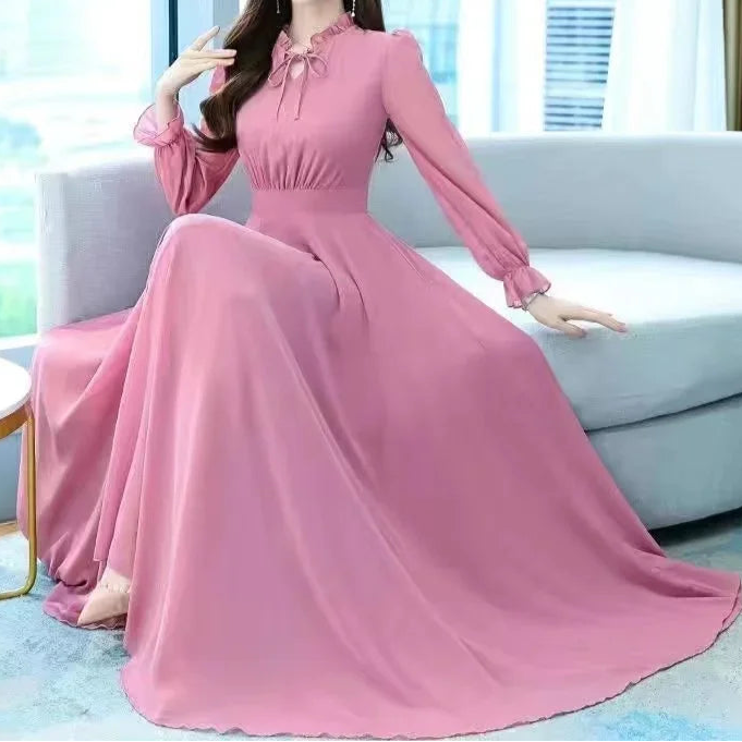 Solid Chiffon Long Sleeve Dress - Palm and Thread