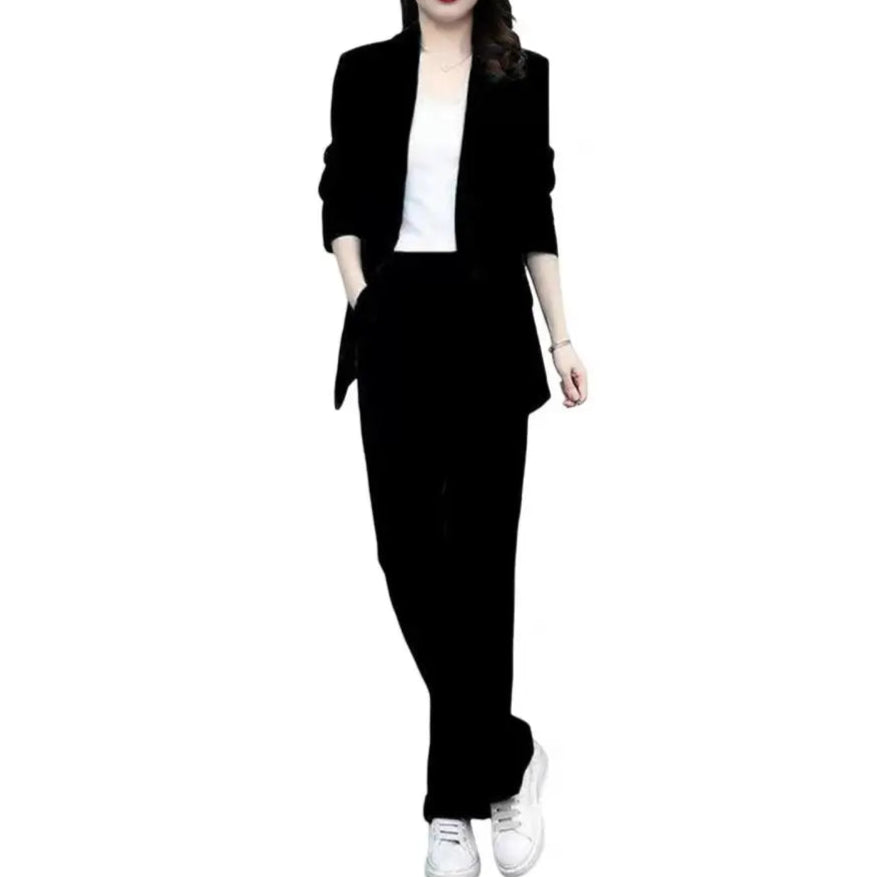 Lapel Single Button Blazer + Wide Leg Pant Suit - Palm and Thread