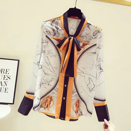 Chiffon Scarf Collar Long Sleeve Blouse - Palm and Thread