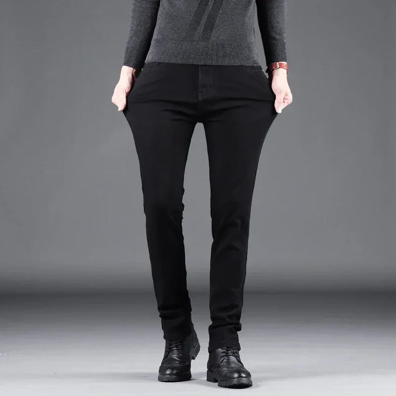 Pure Black Slim Jeans Elastic Straight Pant - Palm and Thread
