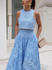 Embroidery Top A Line Skirt Matching Set - Palm and Thread