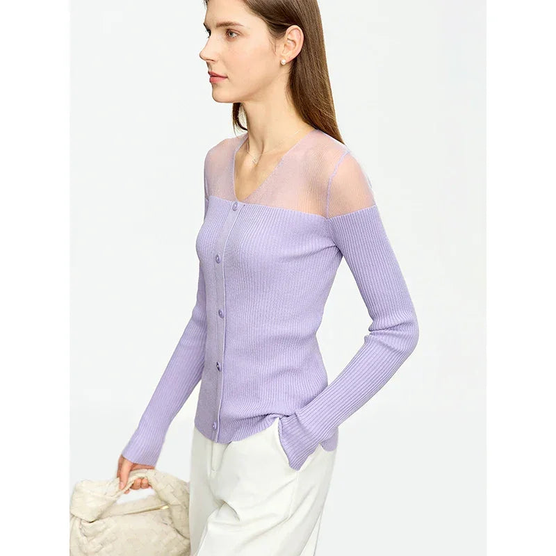 Full Sleeve Perspective V-neck Button Top - Palm and Thread