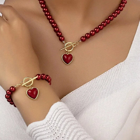 2 Pcs Pearl Necklace Bracelet Jewelry Set - Palm and Thread