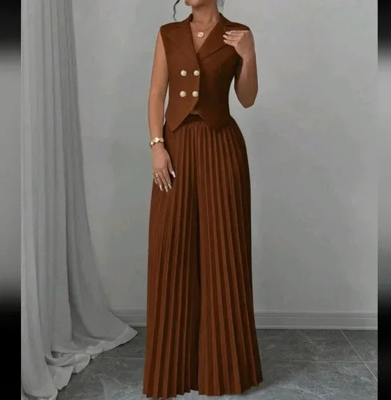 Elegant Commuting Solid Color Sleeveless Top + Trouser Two-piece Set - Palm and Thread