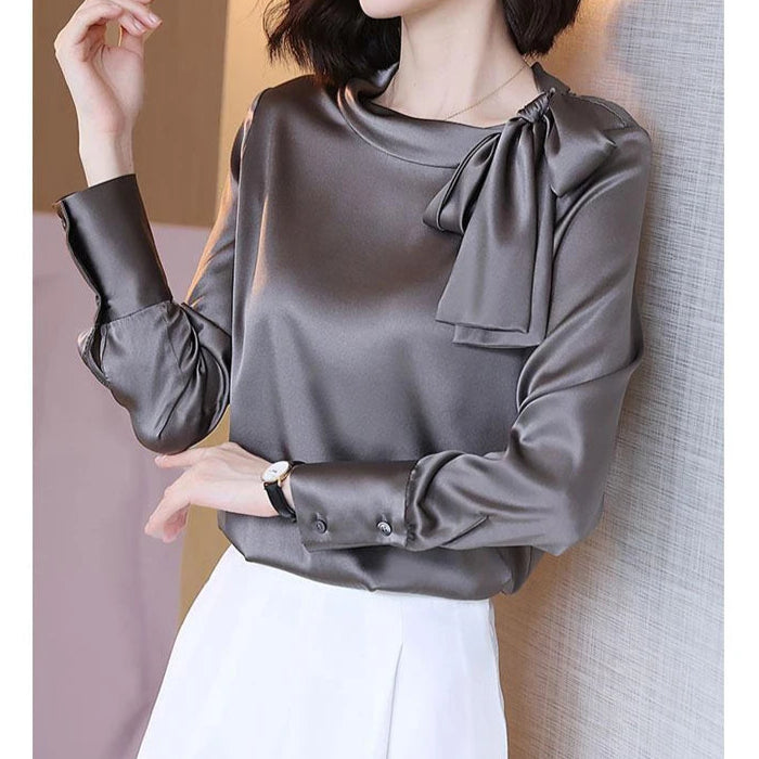 Satin Elegant Chic Bow Lace Up Blouse - Palm and Thread