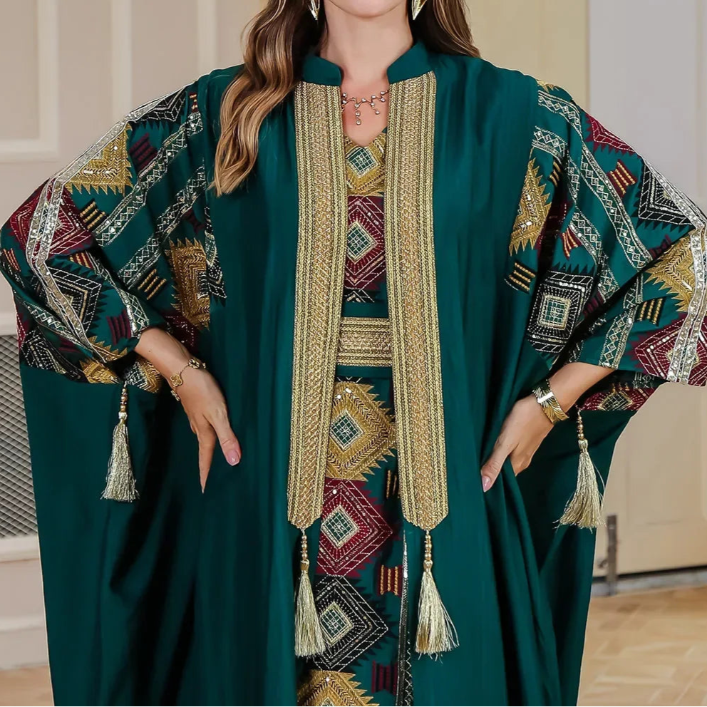 Embroidery Open Abaya Vestidos Cardigan Robe - Palm and Thread