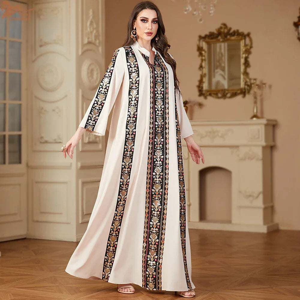 Embroidery Stripe Long Abaya - Palm and Thread