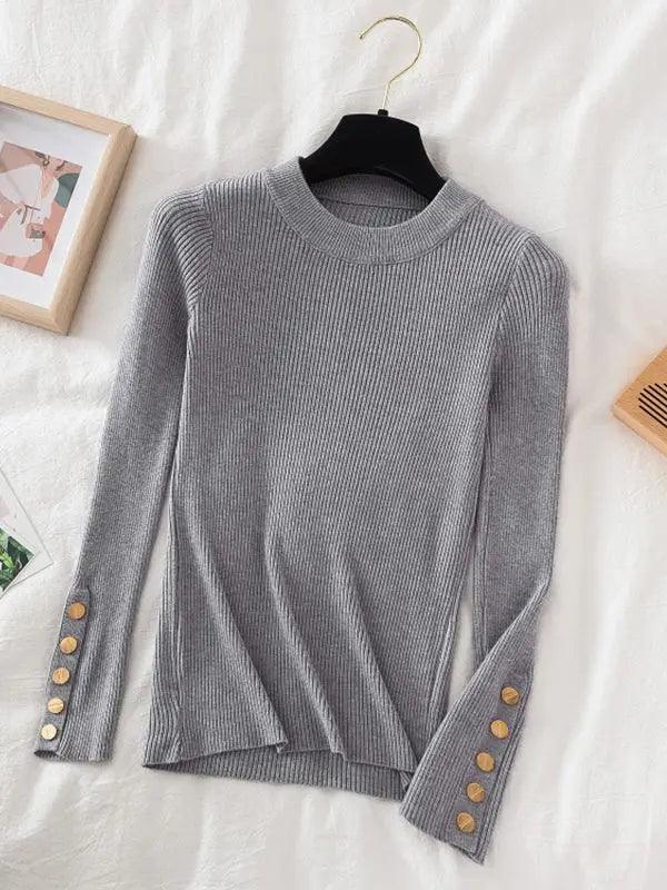 Thick sweater pullovers button o-neck chic top - Palm and Thread