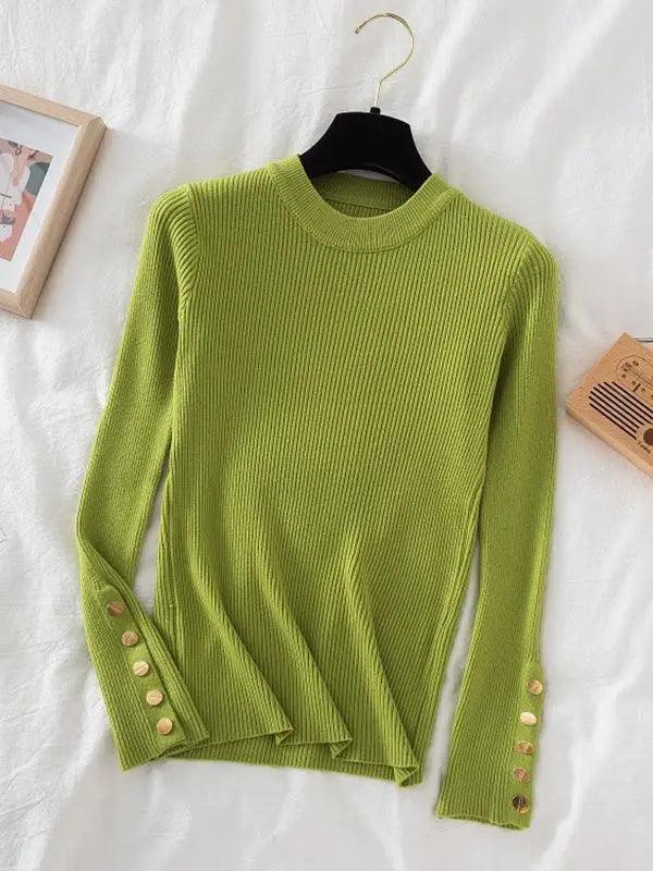 Pullovers Button O-Neck Chic Top - Palm and Thread
