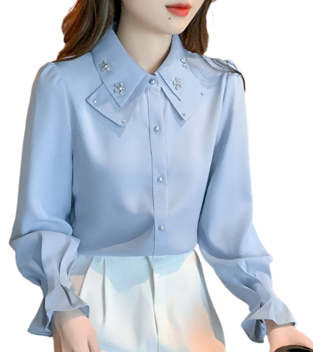 Elegant Long Sleeve Chiffon Blouse - Palm and Thread