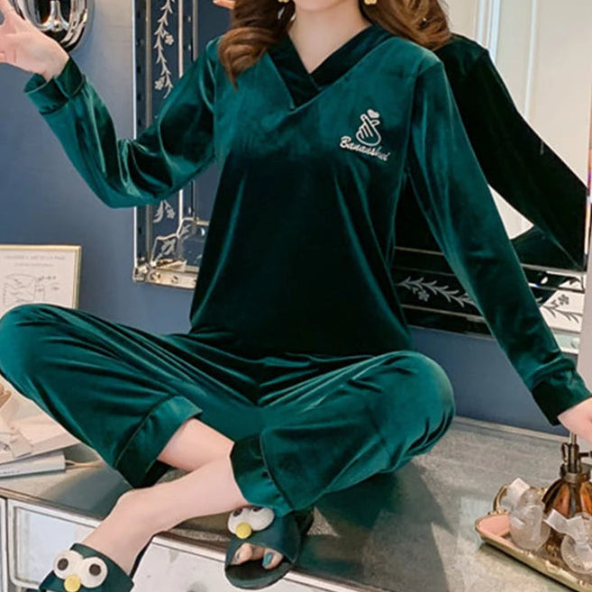 Velvet Loose Long Sleeve Pajama - Palm and Thread