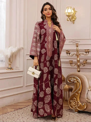 Embroidered Abaya with Gold Detailing Ideal for Formal Occasions - Palm and Thread