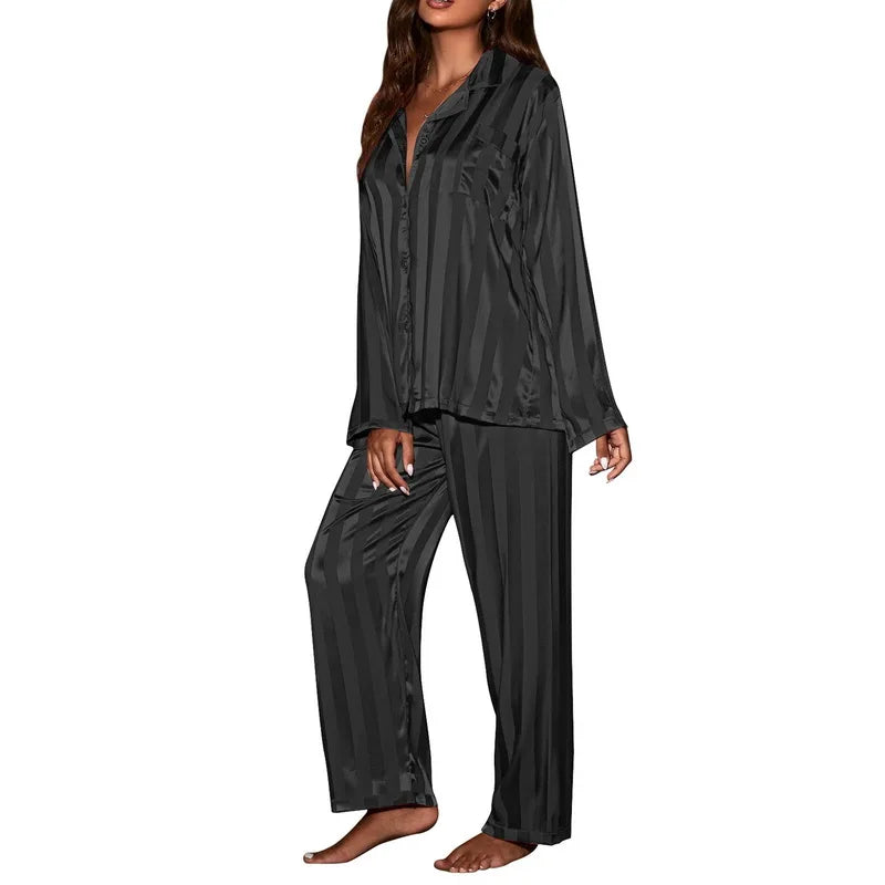 Striped solid French silk satin Pajama - Palm and Thread