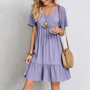 Loose V-neck Short Sleeved Pleated Dress - Palm and Thread