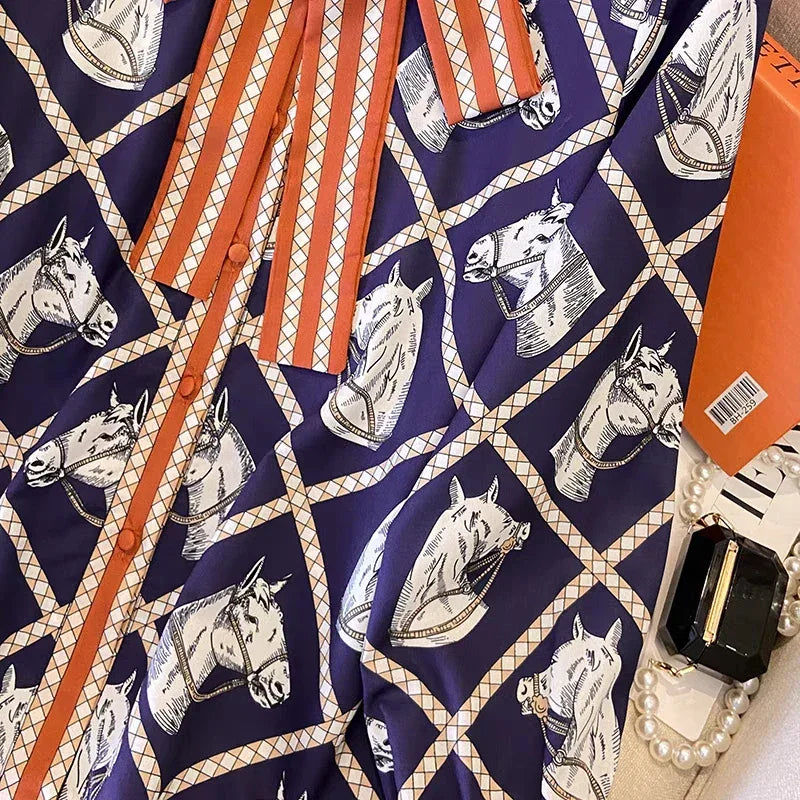 Check Equestrian Print Silk Shirt - Palm and Thread