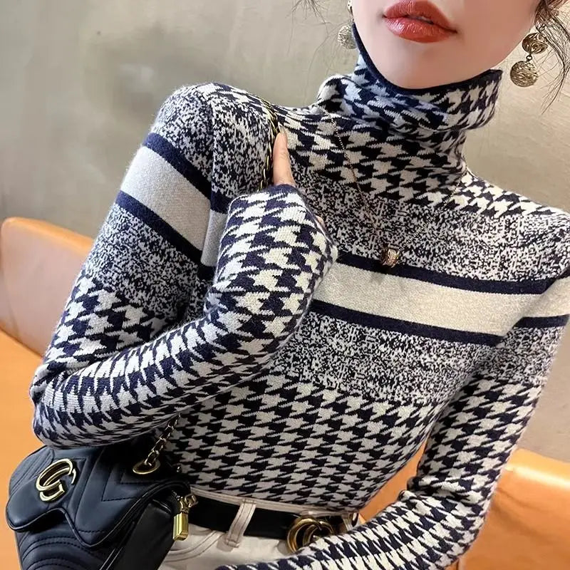 Fashion Houndstooth High Collar Basic Top - Palm and Thread