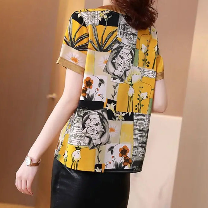 Print Elegant Chic Beaded Blouse - Palm and Thread