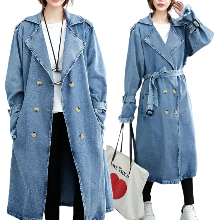 Denim Trench Double Breasted Belted Casual Jean Overcoat - Palm and Thread