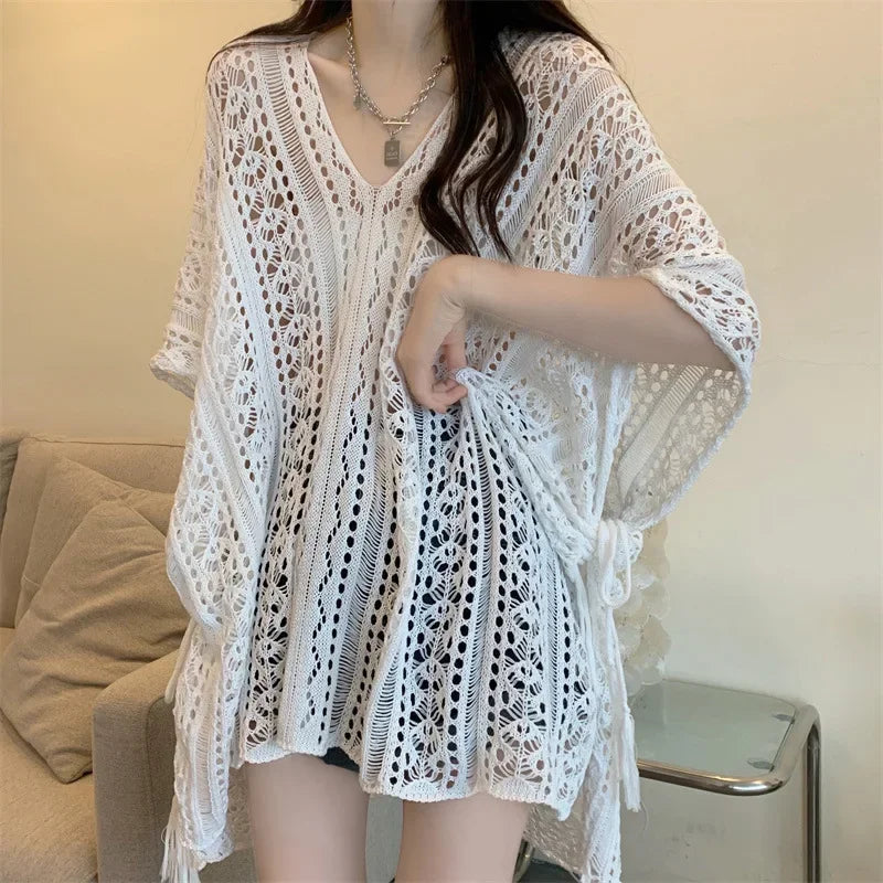 Pure Desire Hollow Lace-up V-neck Knitted Top - Palm and Thread