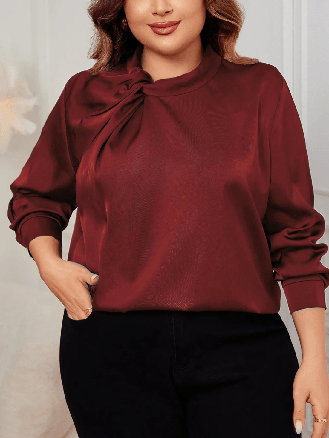 Elegant Satin Blouse Bow Neck - Palm and Thread