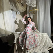 Elegant Floral Printed Long Dress with Belt - Palm and Thread