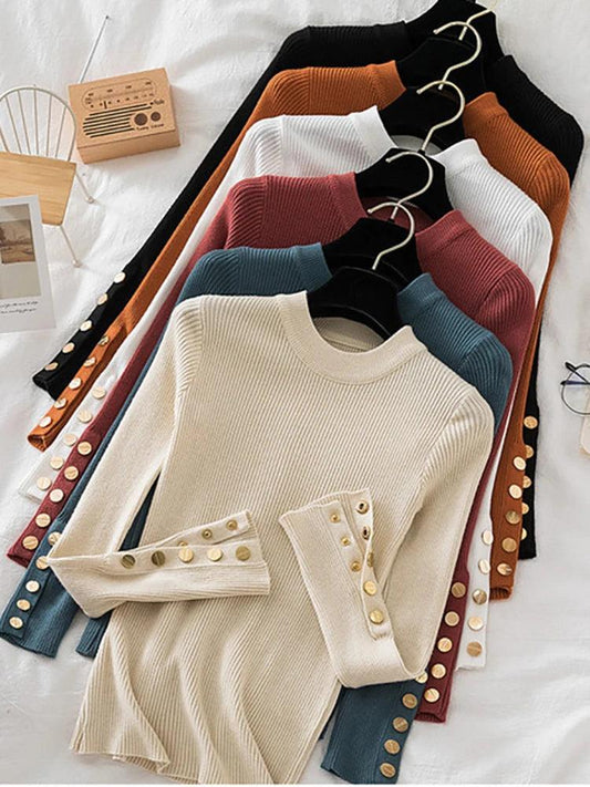 Thick sweater pullovers button o-neck chic top - Palm and Thread