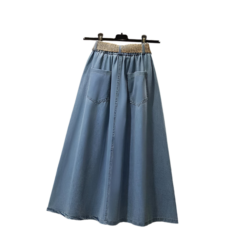 Denim Slim Button Split Long Skirt - Palm and Thread