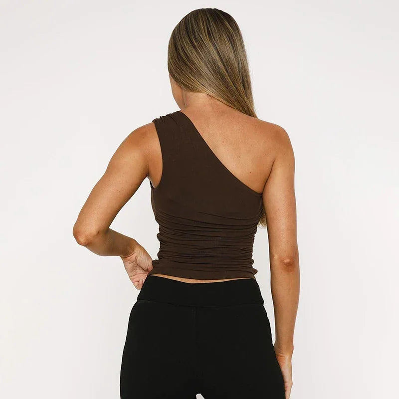 One-Shoulder Bead Link Ruched Tank Top - Palm and Thread