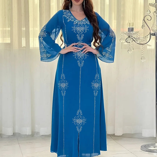 Elegant Long Sleeve V-neck Abaya - Palm and Thread